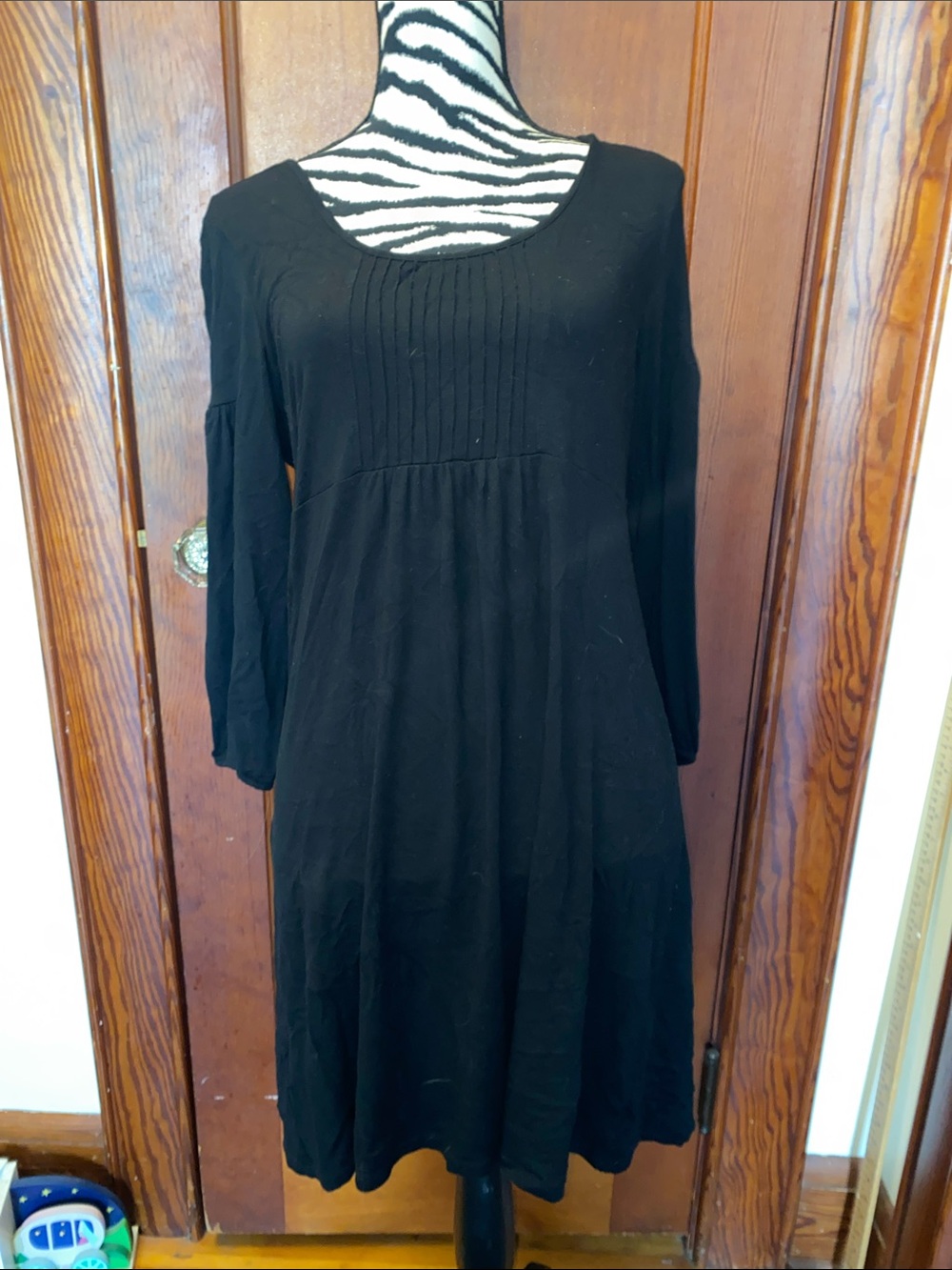 Boden Black Long Sleeve Scoop Neck Pintuck Dress